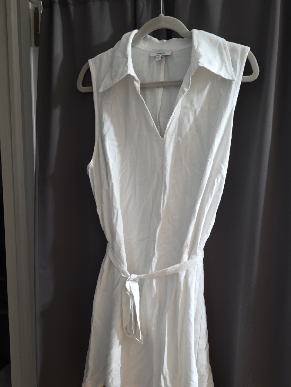 Signature By Robbie Bee Women's White Linen Blend Dress V-Neck Collar Belt Sz 2X